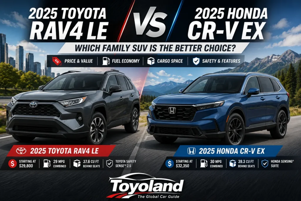 2025 Toyota RAV4 LE vs 2025 Honda CR-V EX family SUV comparison.