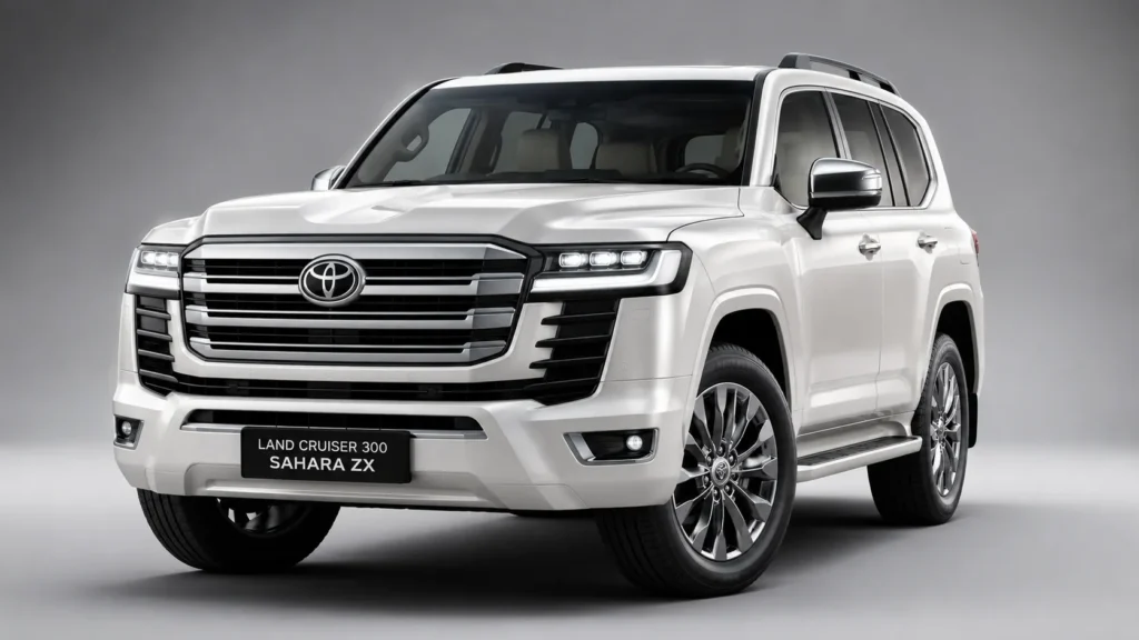 2026 Toyota Land Cruiser 300 Performance Hybrid front view studio shot.