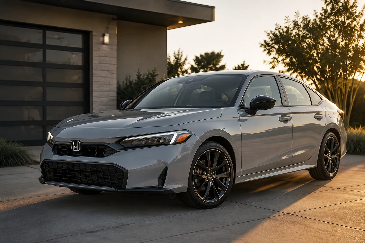 2026 Honda Civic Sedan Exterior 2026 Honda Civic sedan exterior front three-quarter view showing sleek modern design and athletic proportions