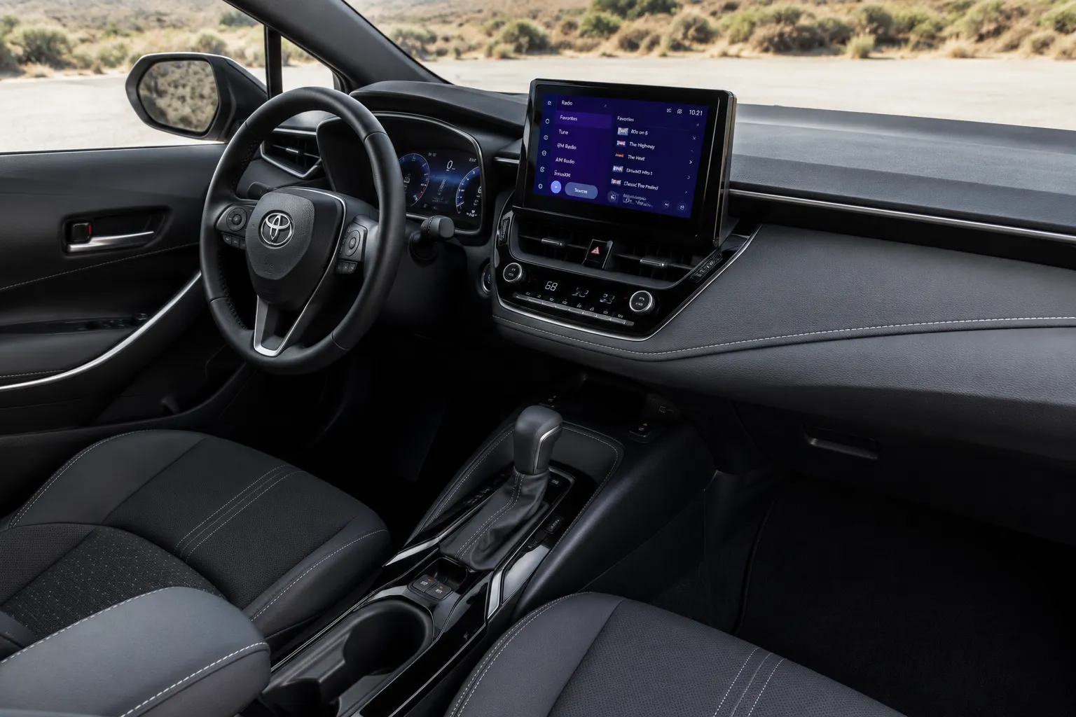 2026 Toyota Corolla Interior 2026 Toyota Corolla interior dashboard with 10.5-inch touchscreen and digital gauge cluster