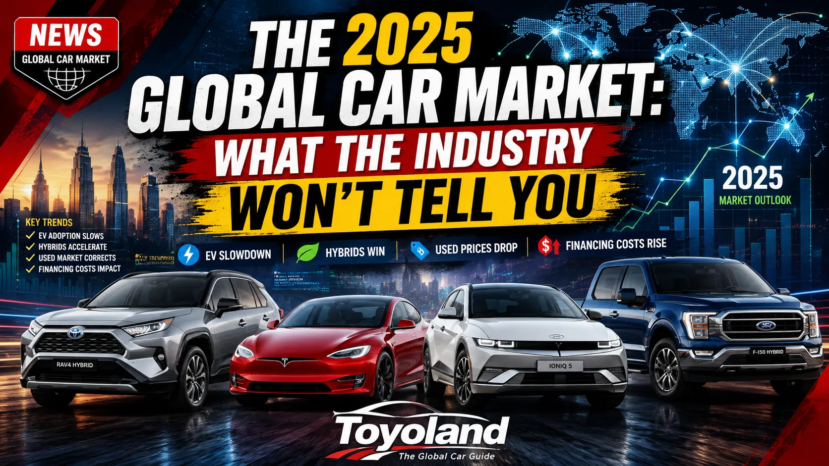 2025 Global Car Market Trends showing EV growth, hybrid vehicles, and automotive industry outlook.