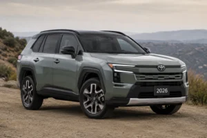 2026 Toyota RAV4 hybrid front three-quarter view, redesigned sixth generation