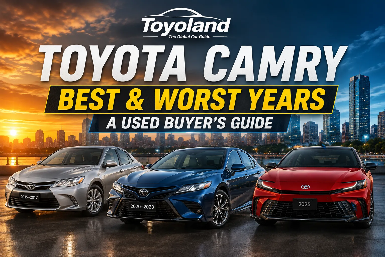 Silver Toyota Camry midsize sedan parked at a dealership, illustrating a used Camry buying guide