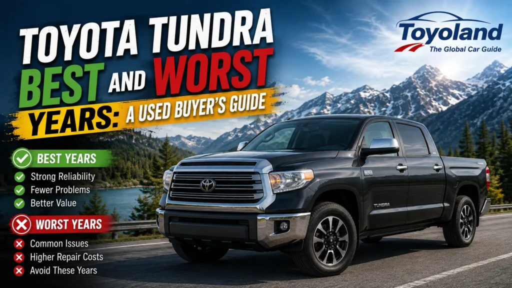 Toyota Tundra full-size pickup towing on the highway, illustrating a Tundra best and worst years guide