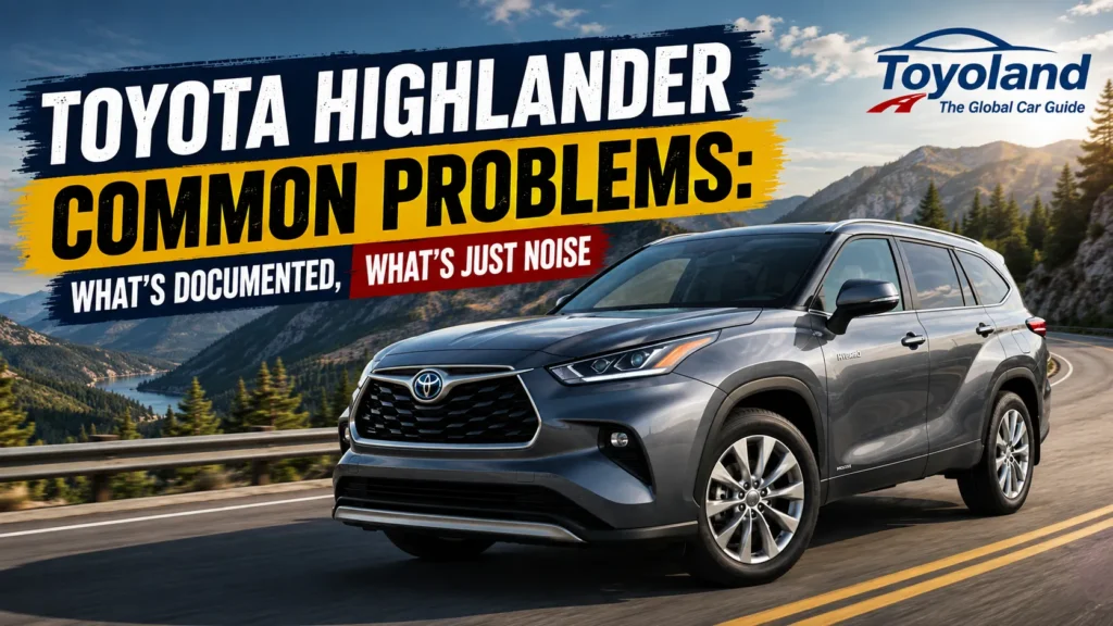 Engine bay inspection on a Toyota Highlander V6, illustrating common Highlander problems