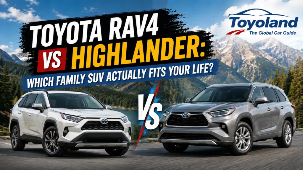Toyota RAV4 and Highlander side by side, illustrating a RAV4 vs Highlander family SUV comparison